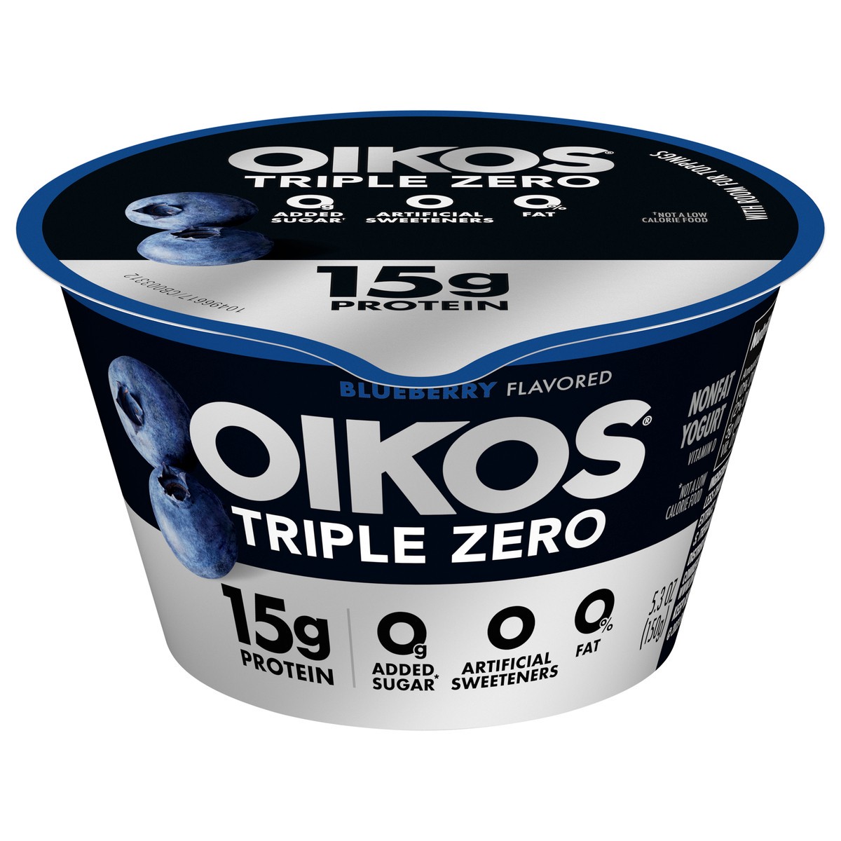 slide 1 of 15, Oikos Blueberry 15g Protein, 0g Added Sugar, Nonfat Greek Yogurt, 5.3 OZ Cup, 5.3 oz