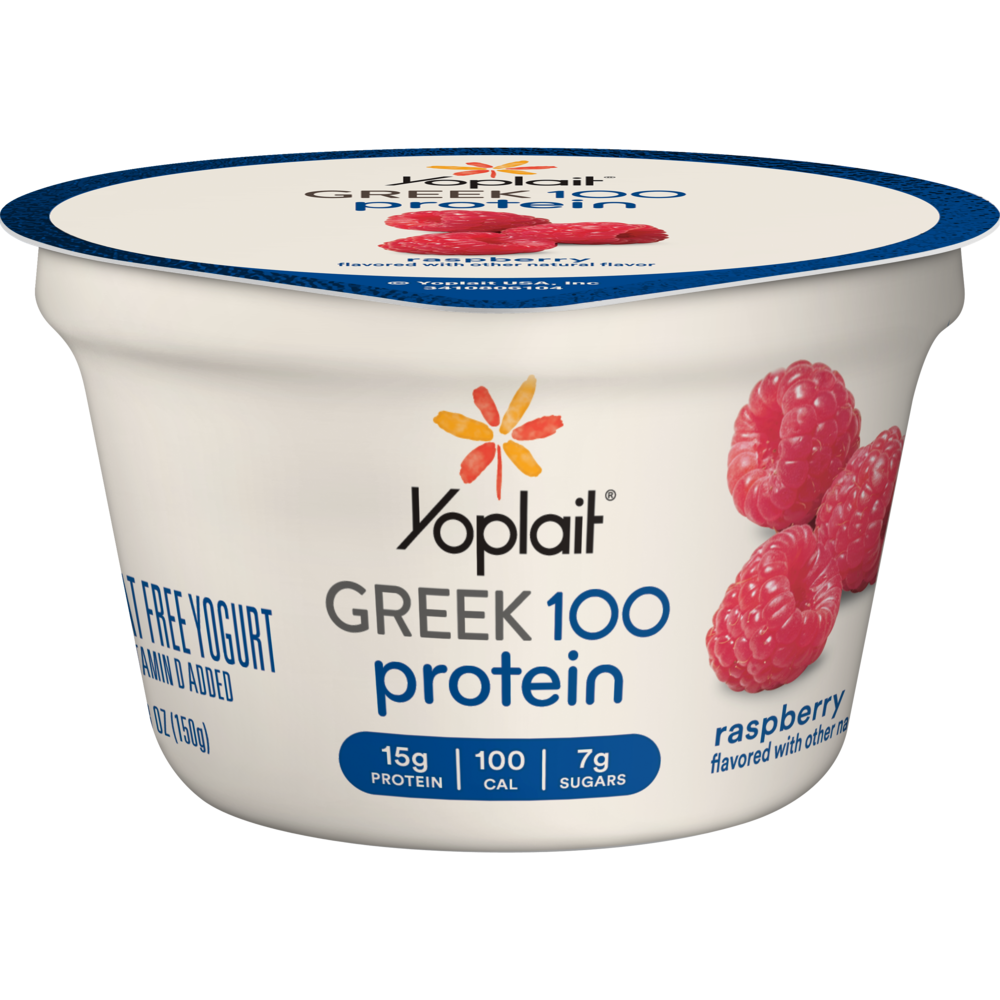 slide 1 of 1, Yoplait Greek 100 Calories Raspberry Fat Free Yogurt, 5.3 oz