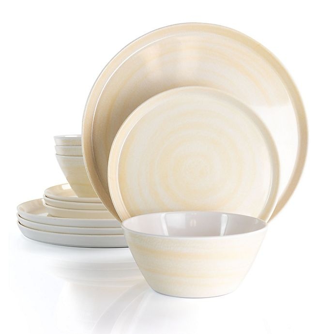 slide 4 of 12, Elama Crafted Clay Melamine Dinnerware Set - Cream, 12 ct