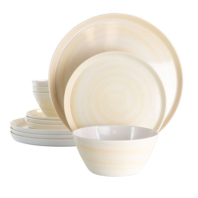 slide 1 of 12, Elama Crafted Clay Melamine Dinnerware Set - Cream, 12 ct