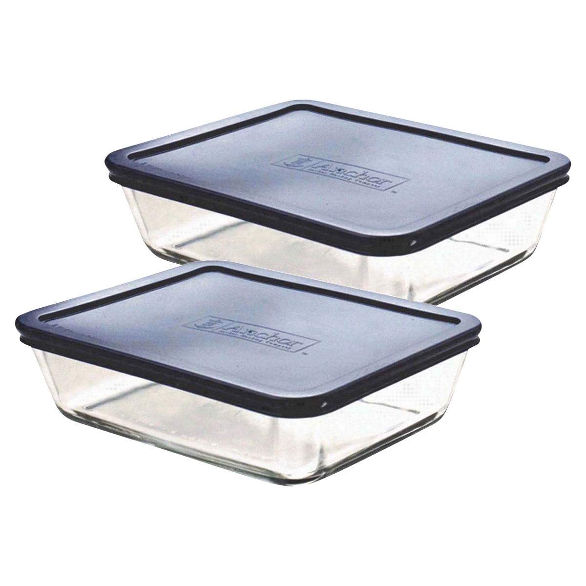 slide 1 of 1, Anchor Hocking Classic Rectangular Glass Food Storage with Navy Lid, 6 Cups, Set of 2, 1 ct