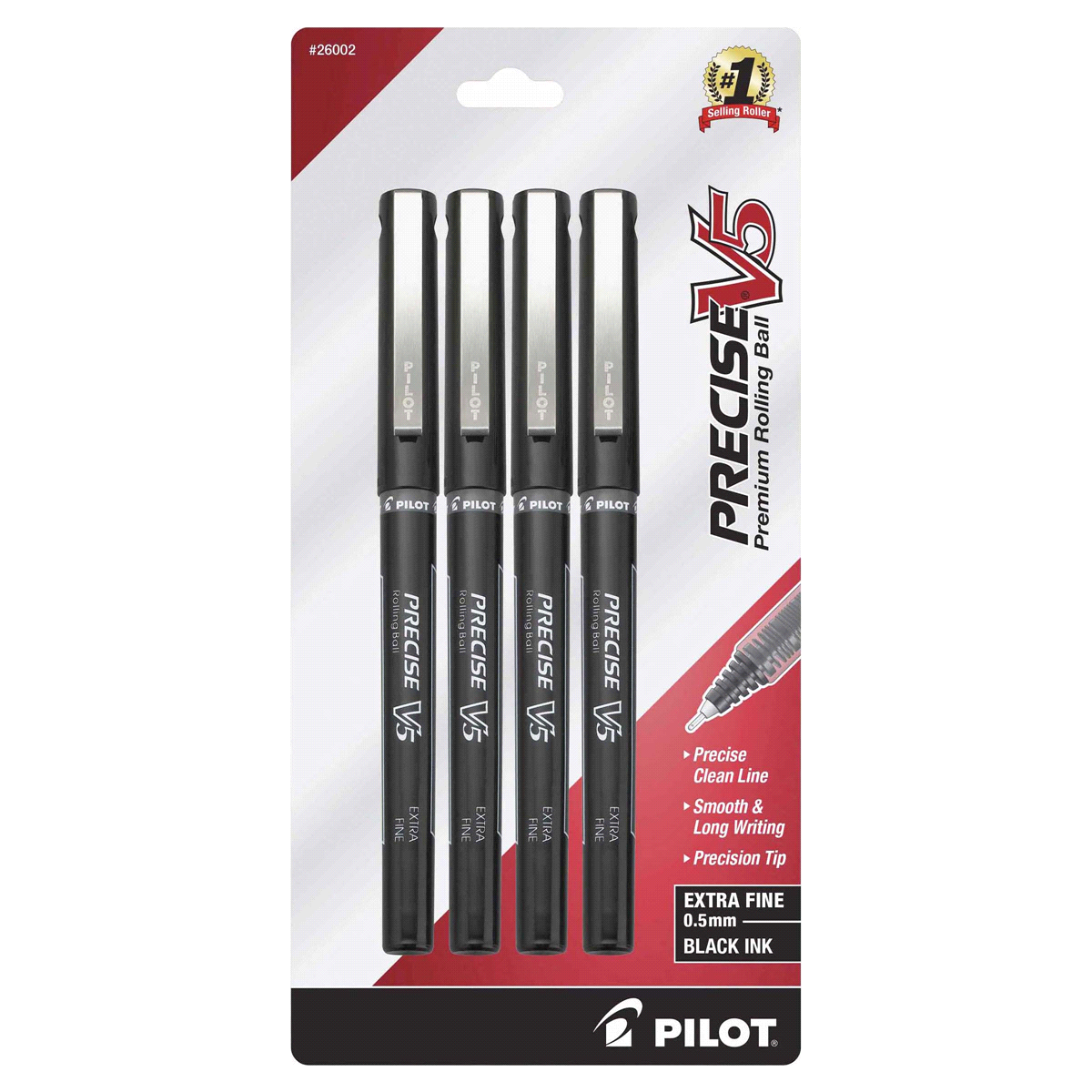 slide 1 of 1, Pilot Precise V5 0.5 mm Extra Fine Point Premium Rolling Ball Pen - Black, 4 ct