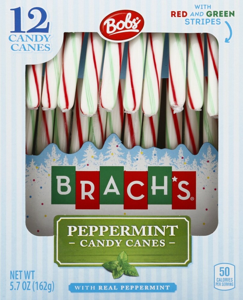 slide 1 of 1, Brach's Peppermint Red & Green Stripes Candy Canes, 12 ct