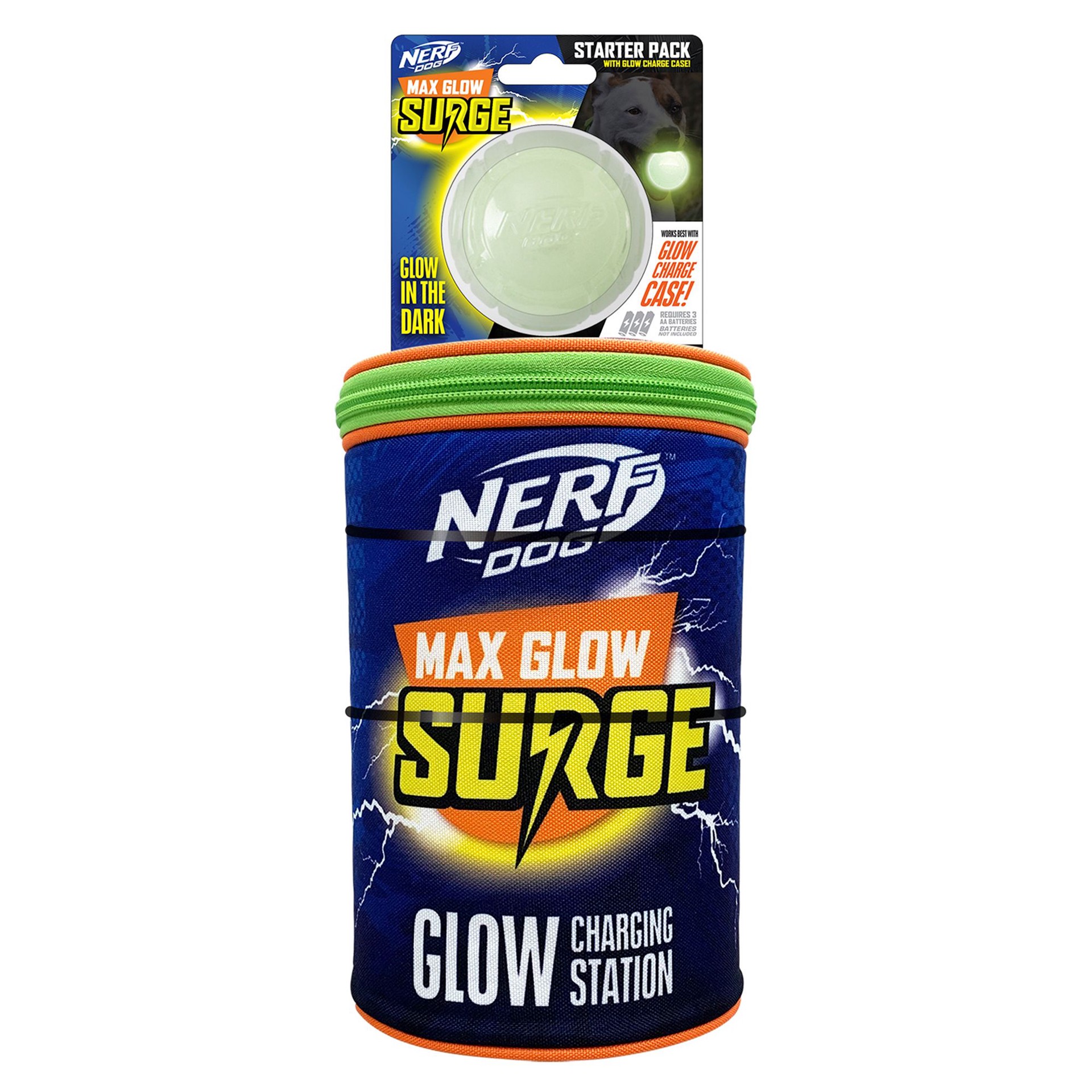 slide 1 of 1, Nerf Max Glow Surge Glow In The Dark Ball & Glow Charging Station Starter Pack, 1 ct