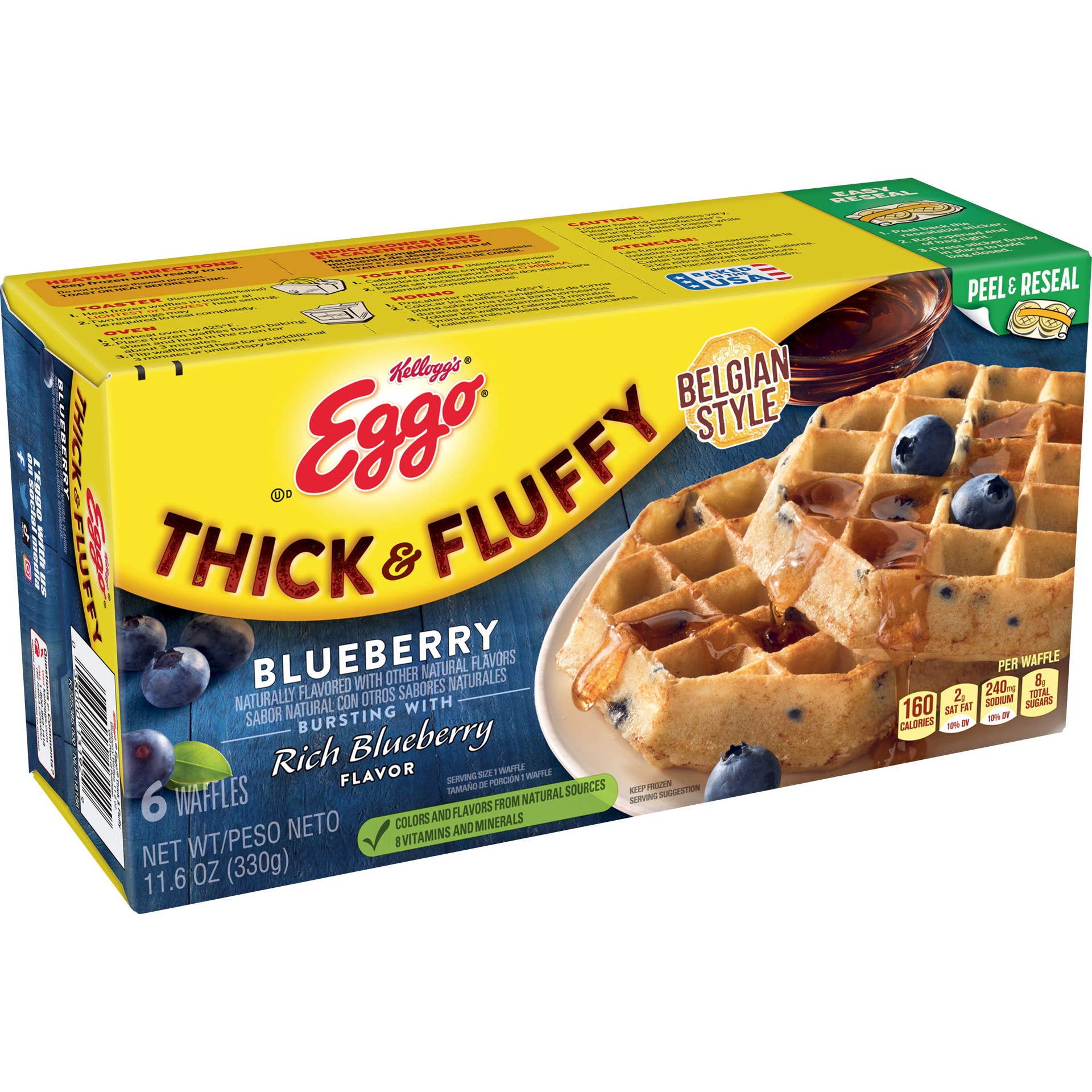 slide 1 of 1, Eggo Thick and Fluffy Blueberry Frozen Waffles, 11.6 oz