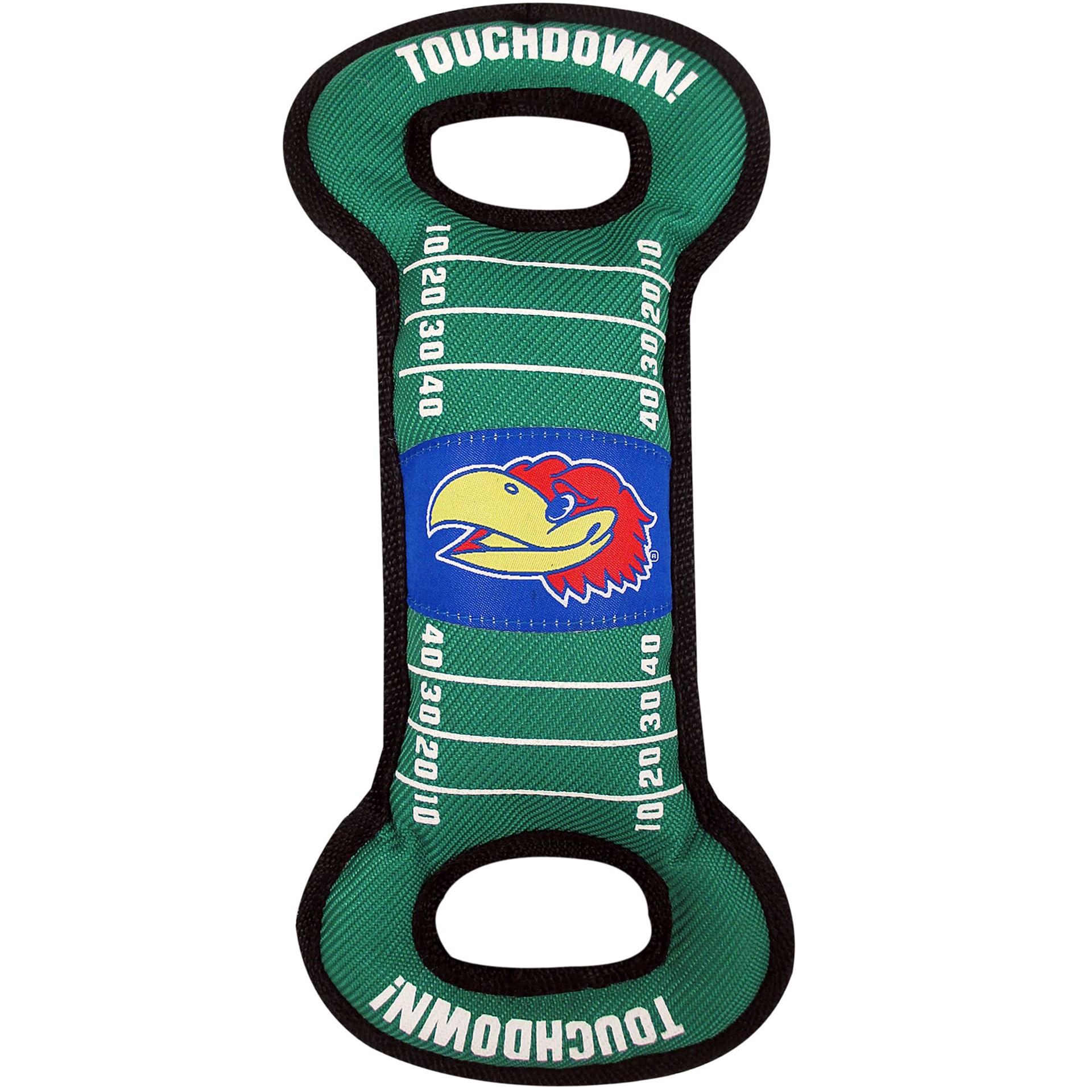 slide 1 of 4, NCAA Kansas Jayhawks Football Field Dog Toy, MED