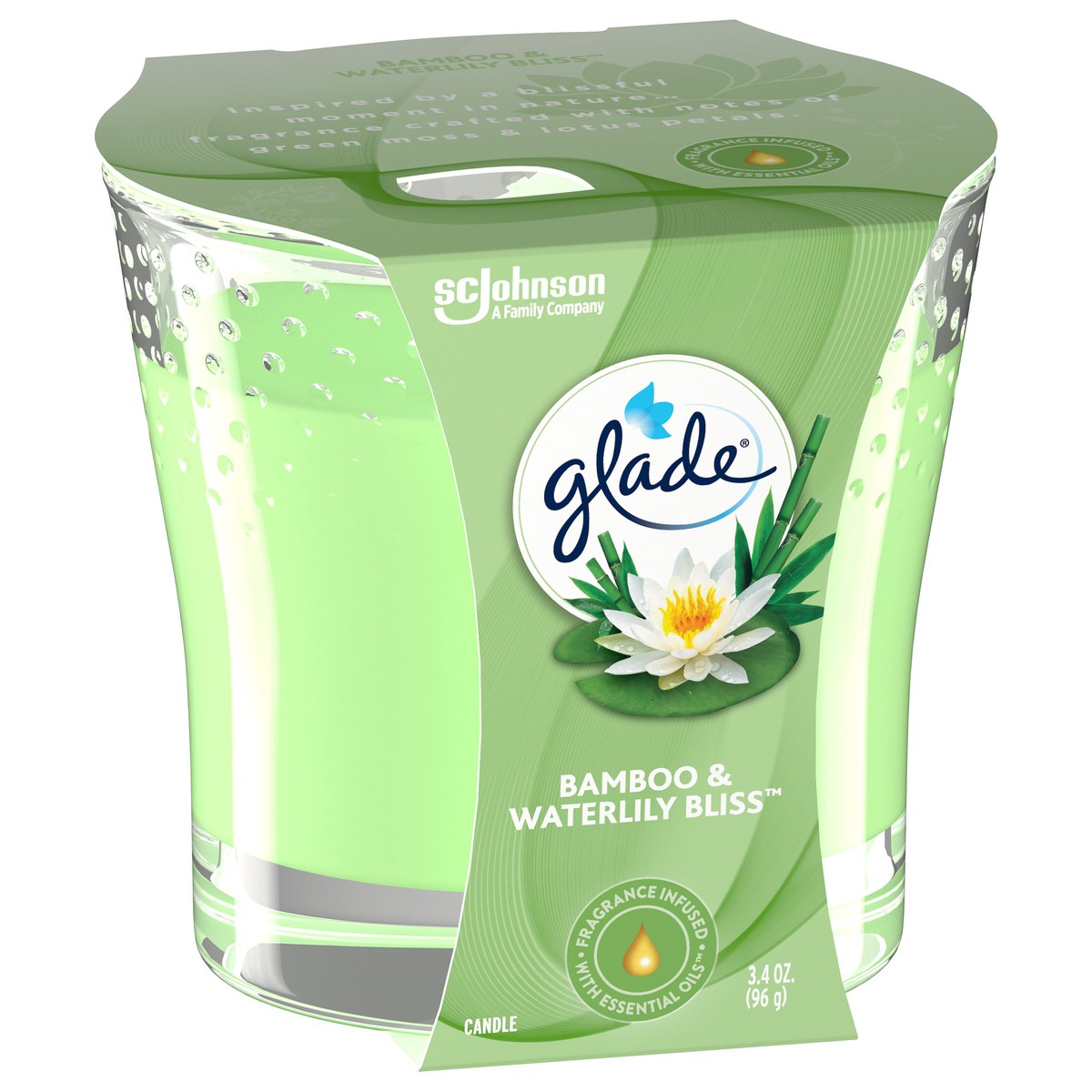 slide 5 of 7, Glade Scented Candle Jar, Bamboo & Waterlily, Fragrance Infused with Essential Oils, 3.4 oz, 3.4 oz