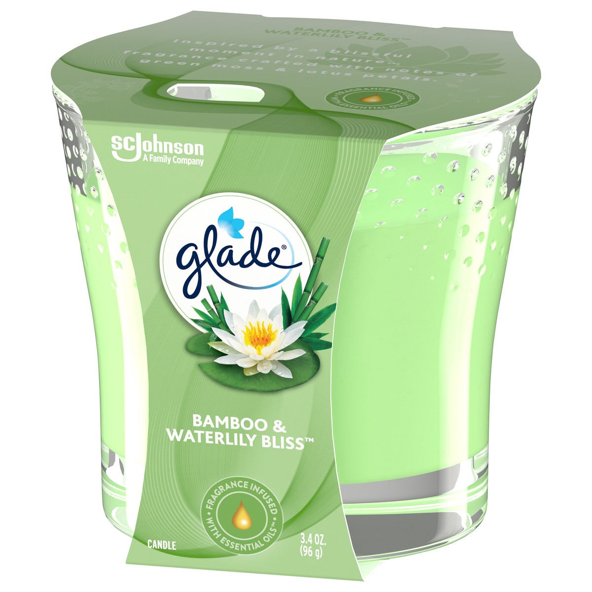 slide 7 of 7, Glade Scented Candle Jar, Bamboo & Waterlily, Fragrance Infused with Essential Oils, 3.4 oz, 3.4 oz