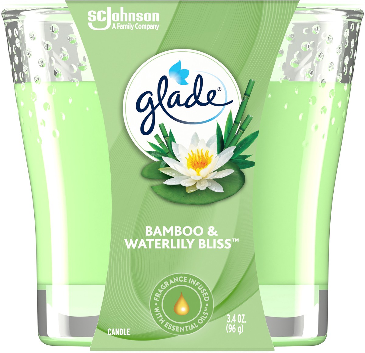 slide 2 of 7, Glade Scented Candle Jar, Bamboo & Waterlily, Fragrance Infused with Essential Oils, 3.4 oz, 3.4 oz