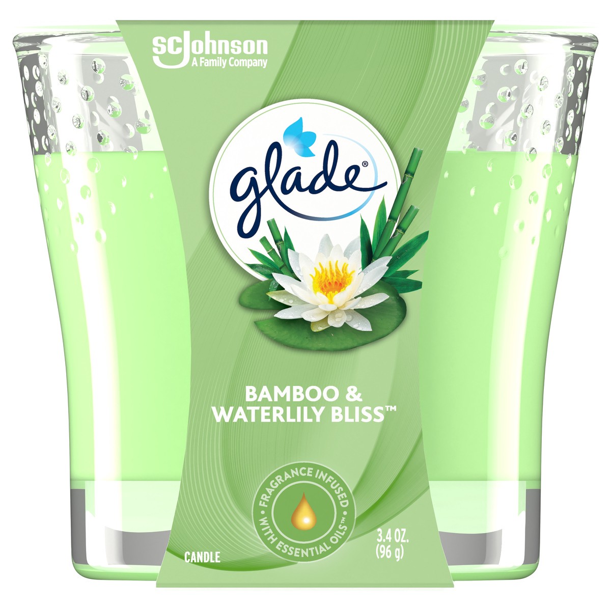 slide 3 of 7, Glade Scented Candle Jar, Bamboo & Waterlily, Fragrance Infused with Essential Oils, 3.4 oz, 3.4 oz