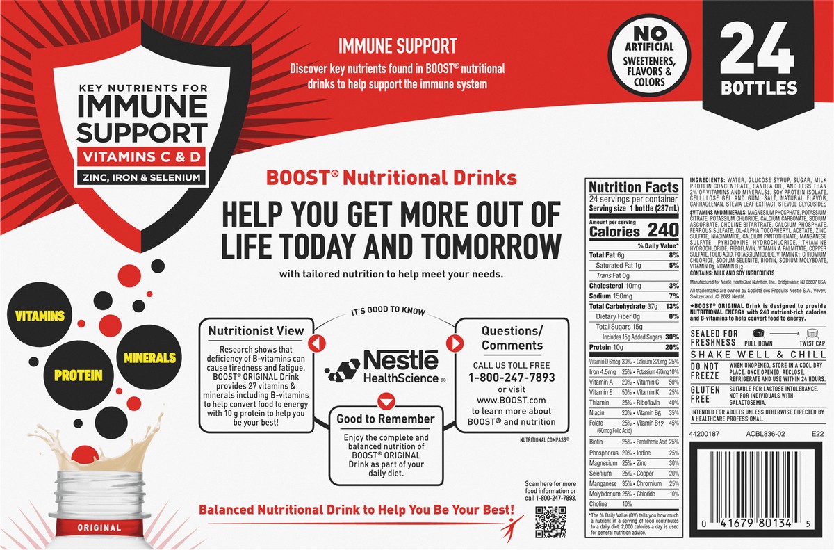 slide 2 of 9, Boost Original Very Vanilla Balanced Nutritional Drink 24 - 8 fl oz Bottles, 1 ct