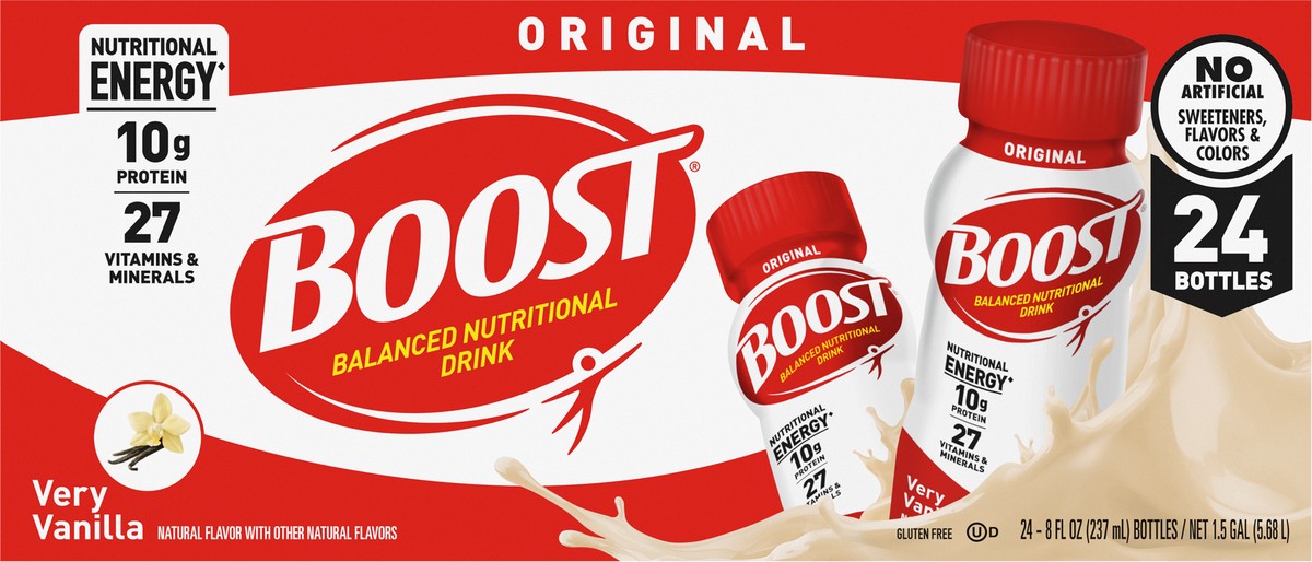 slide 4 of 9, Boost Original Very Vanilla Balanced Nutritional Drink 24 - 8 fl oz Bottles, 1 ct