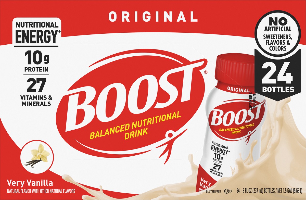 slide 5 of 9, Boost Original Very Vanilla Balanced Nutritional Drink 24 - 8 fl oz Bottles, 1 ct