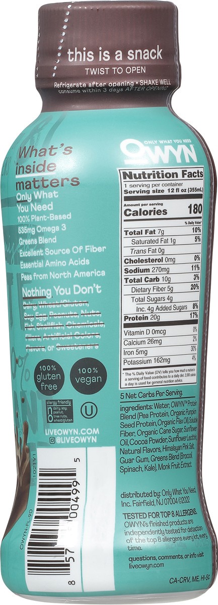slide 9 of 9, OWYN Dark Chocolate Plant-based Protein Drink, 12 fl oz