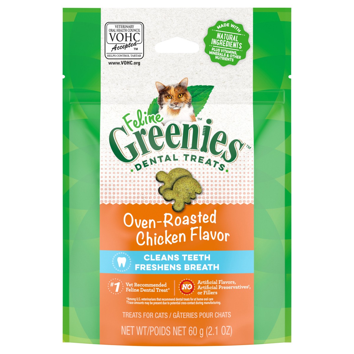 slide 1 of 8, Greenies Feline Oven Roasted Chicken Flavor Dental Treats - 2.1 Oz., 2.1 oz