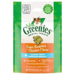 Feline Greenies Premium Dental Treats Oven Roasted Chicken Flavor Cat Treats 60 g