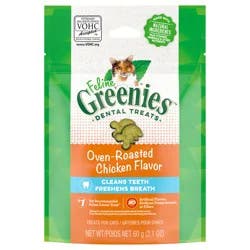 Feline Greenies Premium Dental Treats Oven Roasted Chicken Flavor Cat Treats 60 g