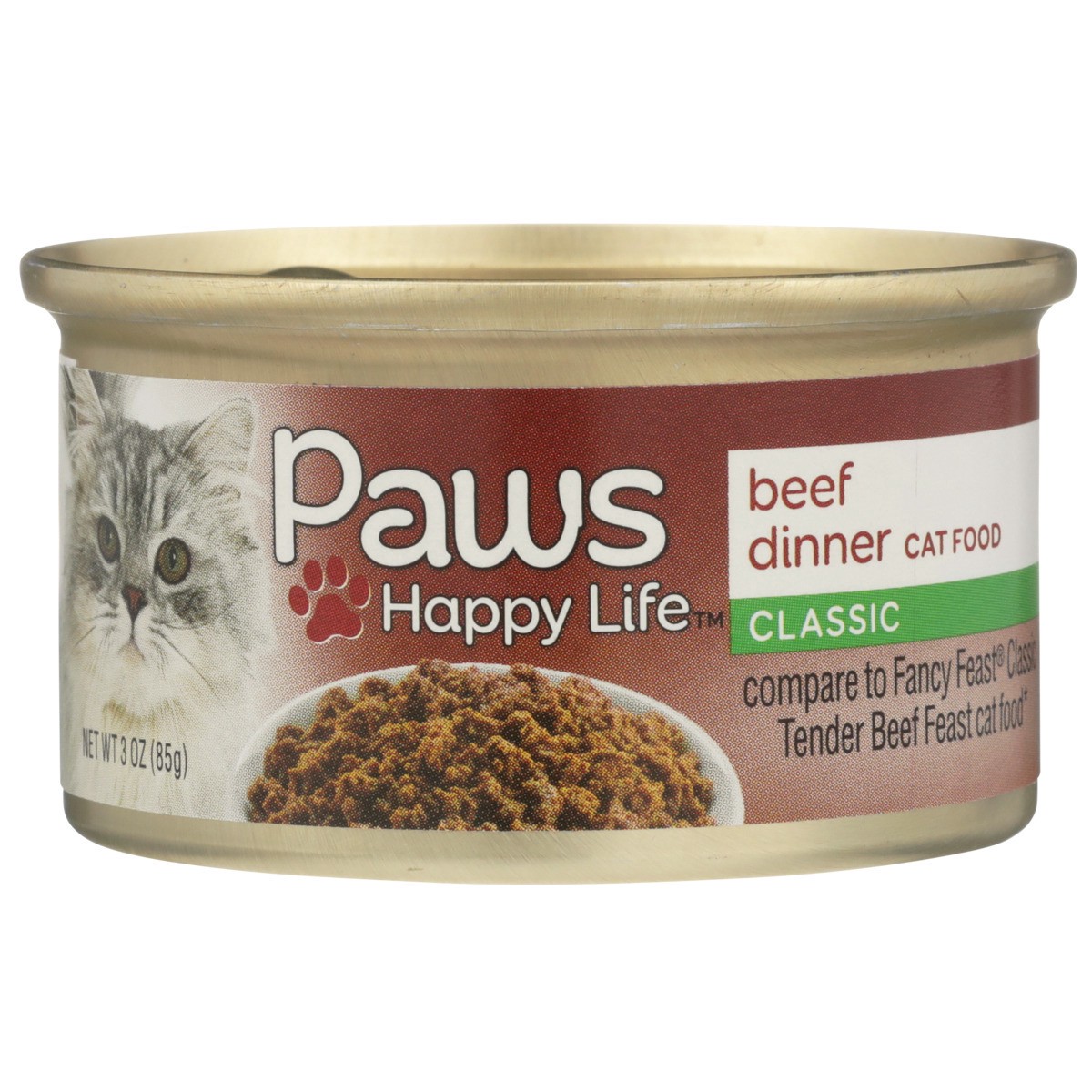 slide 2 of 10, Paws Happy Life Beef Dinner Classic Cat Food, 3 oz