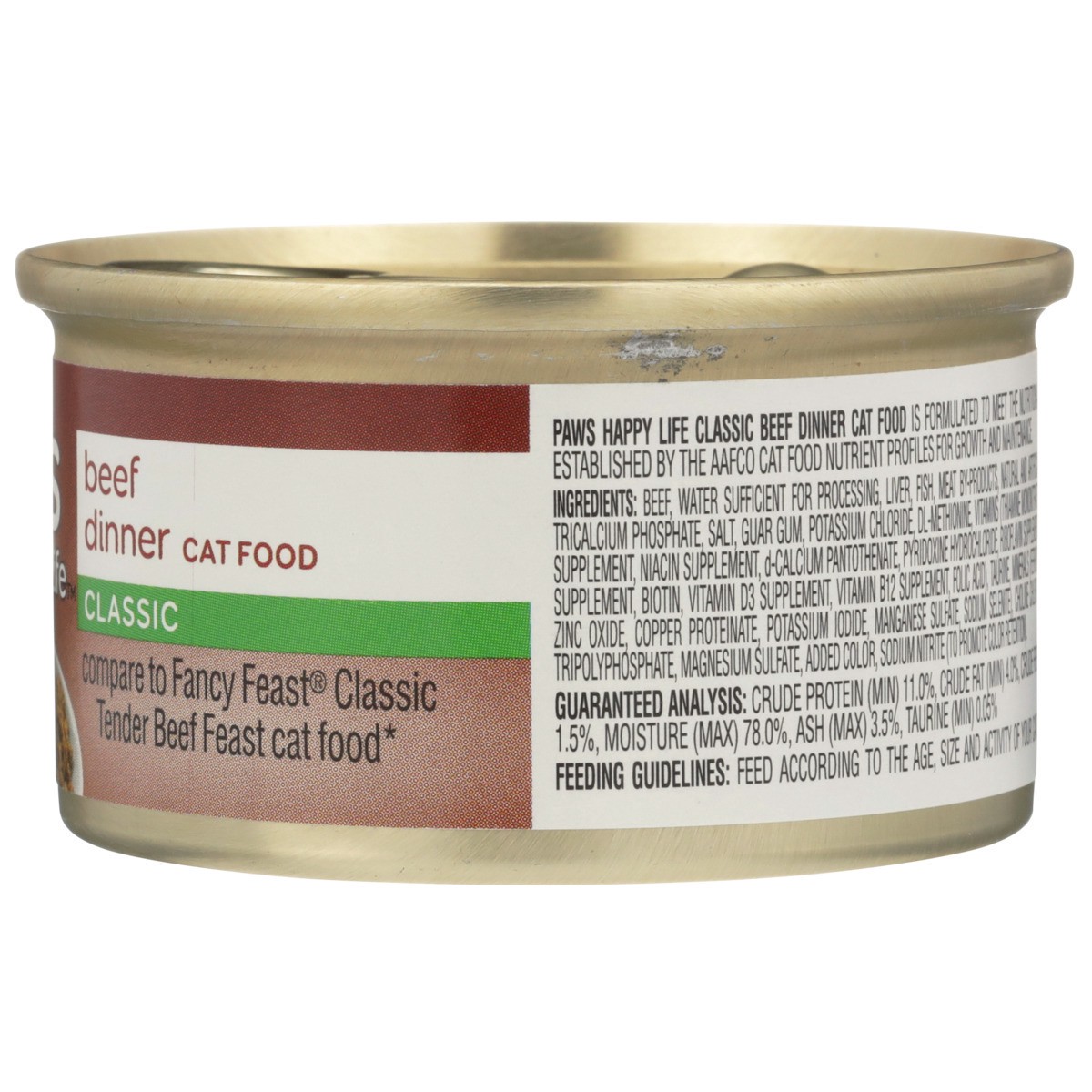 slide 6 of 10, Paws Happy Life Beef Dinner Classic Cat Food, 3 oz