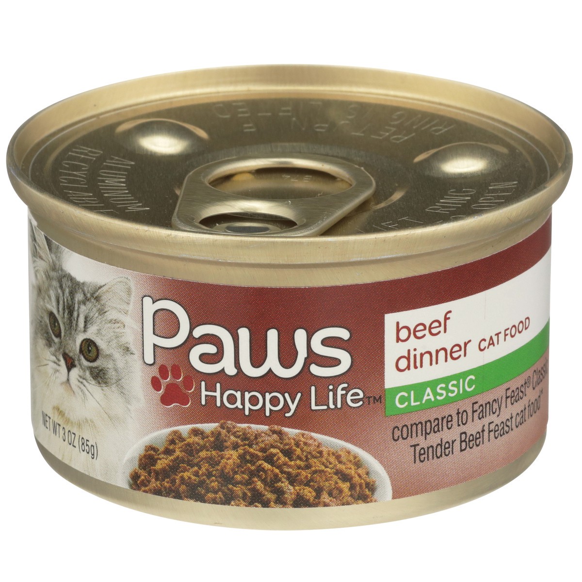 slide 1 of 10, Paws Happy Life Beef Dinner Classic Cat Food, 3 oz