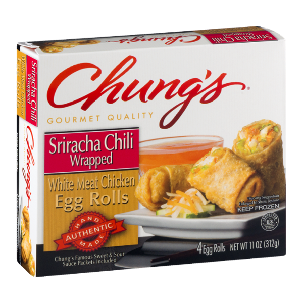 slide 1 of 1, Chung's White Meat Chicken Egg Rolls Sriracha Chili Wrapped, 4 ct