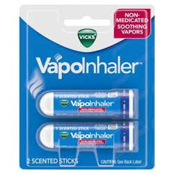 Vicks VapoInhaler, On-the-Go Portable Nasal Inhaler, Non-Medicated, With Refreshing Vicks Vapors, Menthol Scent , 2 Scented Sticks