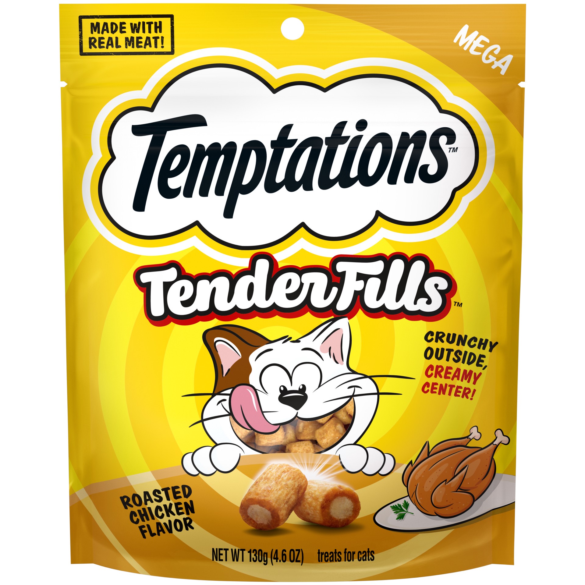 slide 1 of 3, Temptations Mega Tender Fills Roasted Chicken Flavor Cat Treats 4.6 oz, 10/4.6 oz