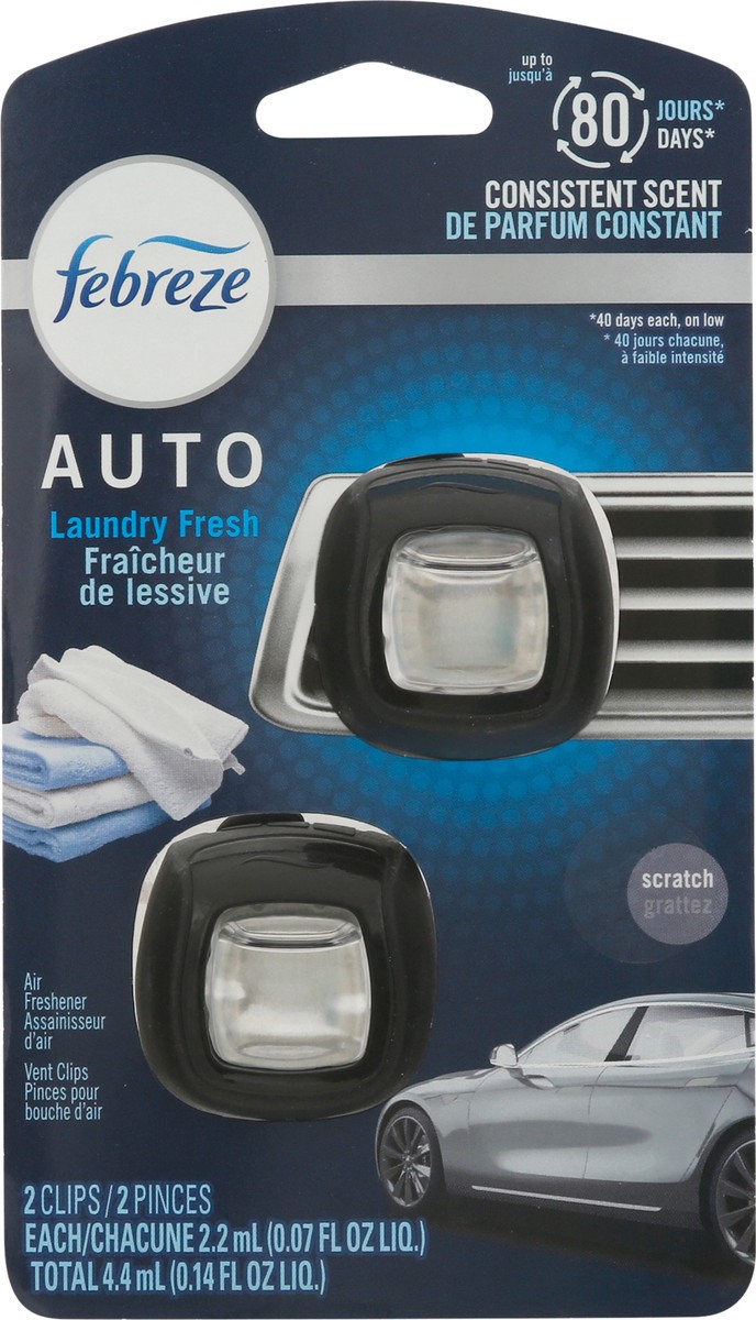 slide 3 of 9, Febreze Auto Air Freshener Vent Clip Laundry Fresh Scent, 2 ct