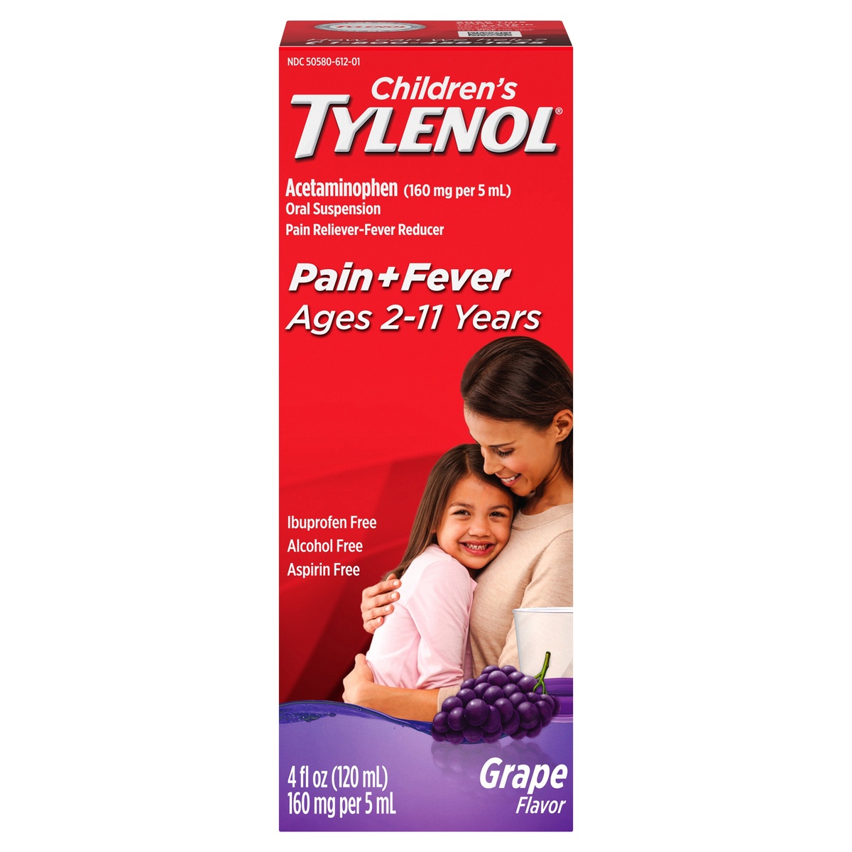 slide 1 of 5, Tylenol Children's Pain And Fever Reliever Grape Liquid, 4 fl oz