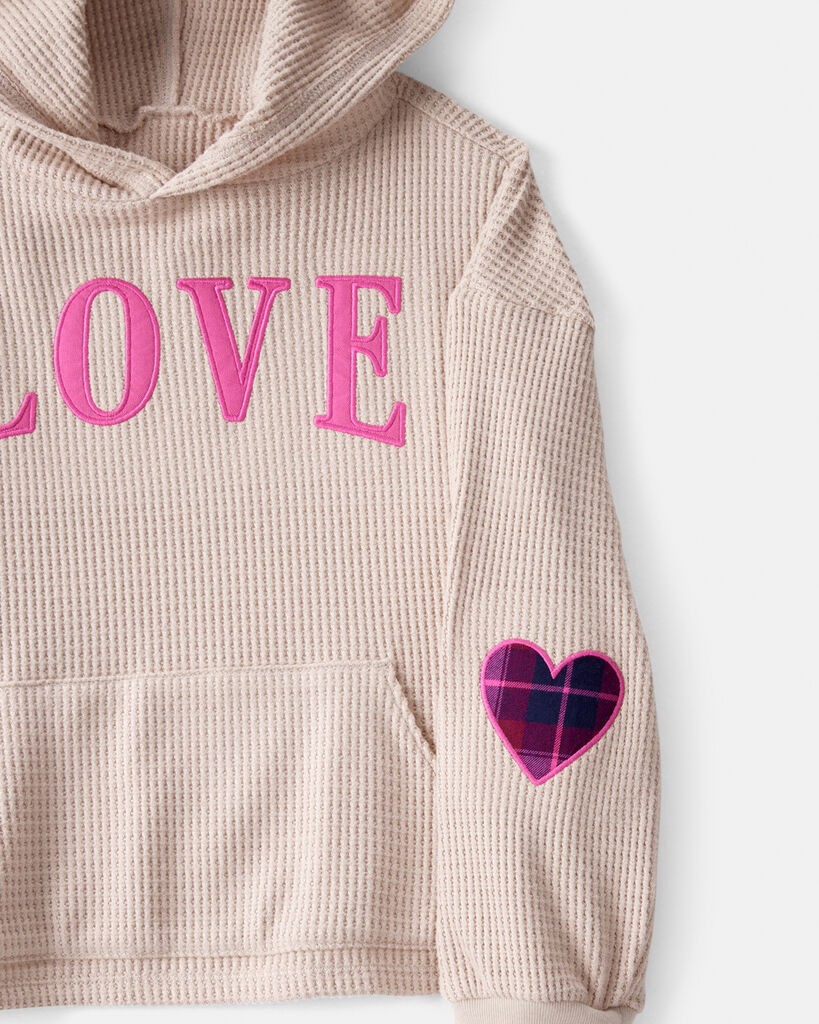 slide 3 of 3, Oshkosh Girls Love Thermal Hooded Top - Brown Beige 10, 1 ct