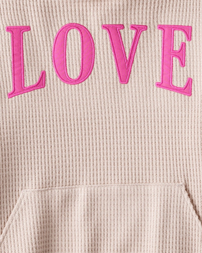 slide 2 of 3, Oshkosh Girls Love Thermal Hooded Top - Brown Beige 10, 1 ct