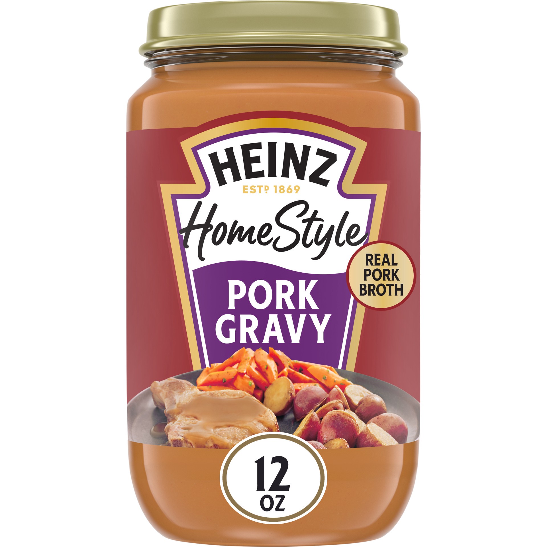 slide 1 of 9, Heinz HomeStyle Pork Gravy, 12 oz Jar, 12 oz