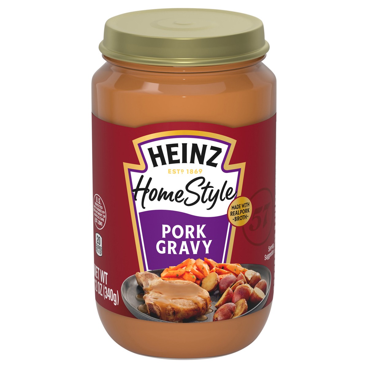 slide 1 of 9, Heinz HomeStyle Pork Gravy, 12 oz Jar, 12 oz