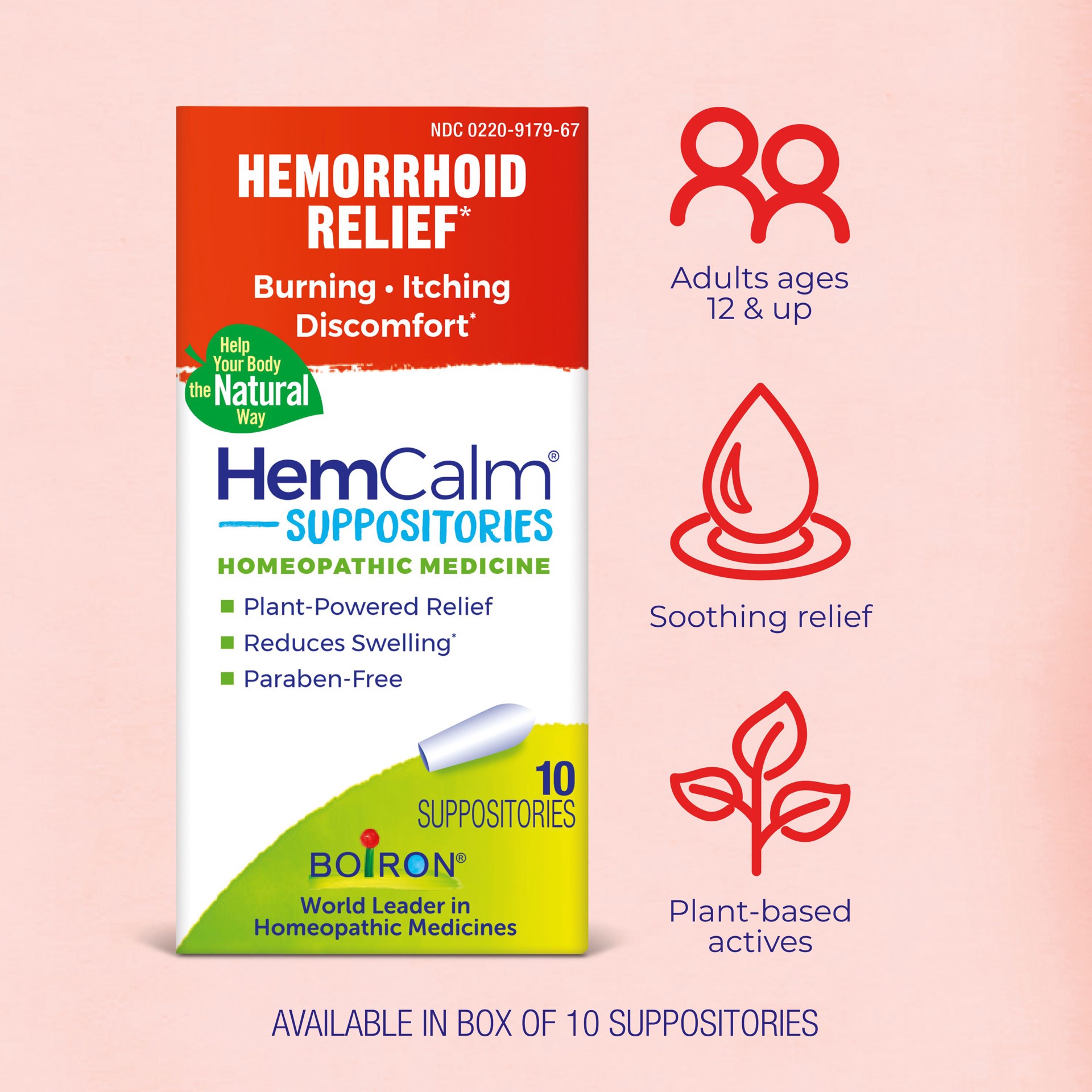 slide 4 of 5, Boiron Hemcalm Suppositories, Homeopathic Medicine For Hemorrhoid Relief, 10 ct