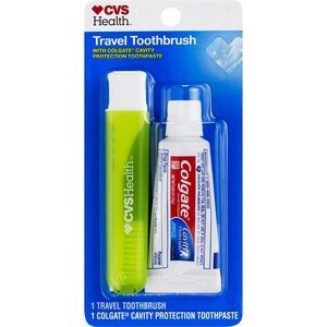 slide 1 of 1, CVS Health Travel Toothbrush With Colgate Toothpaste, 1 ct