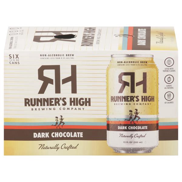 slide 1 of 1, Runner's High Brewing Company Non-Alcoholic Dark Chocolate Beer 6 - 12 fl oz Cans, 6 ct