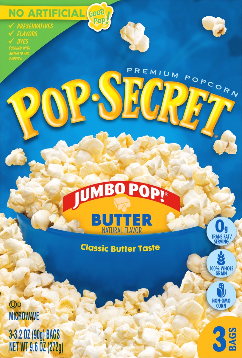 slide 1 of 12, Pop-Secret Jumbo Pop Premium Butter Popcorn 3 ea, 3 ct; 3.2 oz