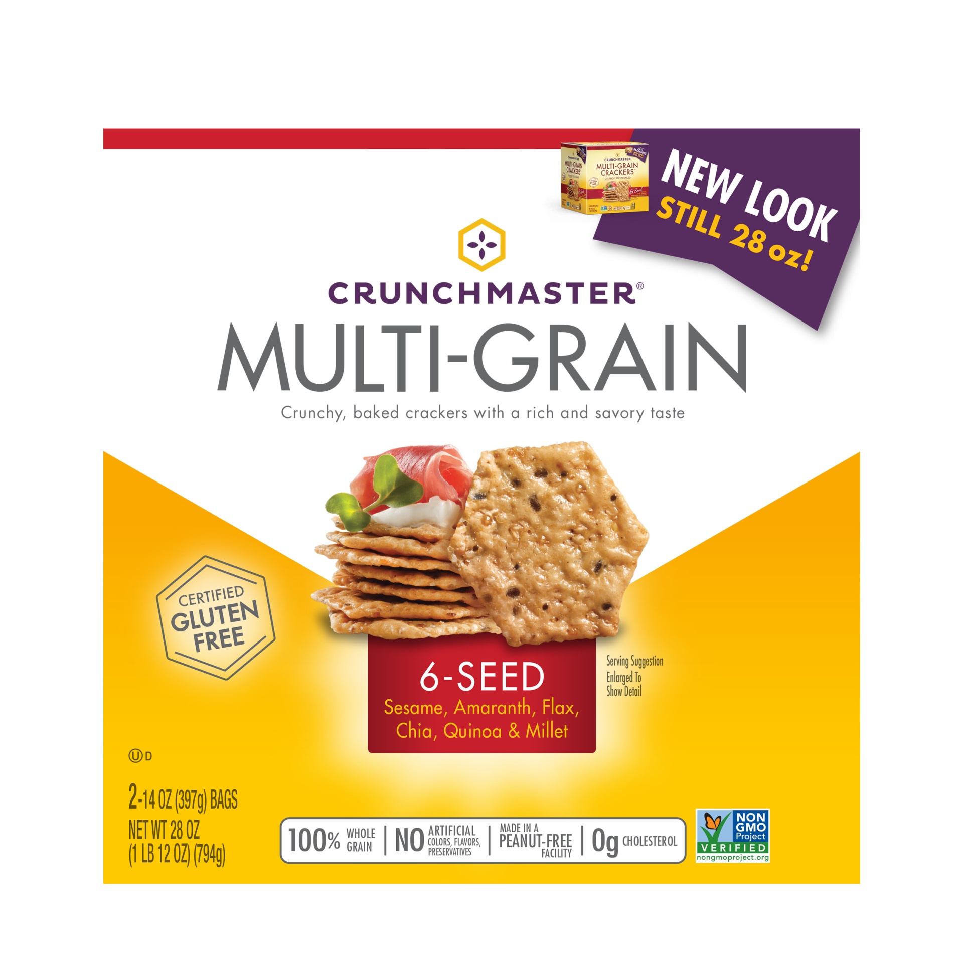 slide 1 of 2, Crunchmaster Multi-Grain with 6-Seed Crackers, 28 oz