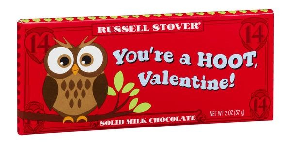 slide 1 of 1, Russell Stover You'Re A Hoot Valentine Bar Solid Milk Chocolate, 2 oz