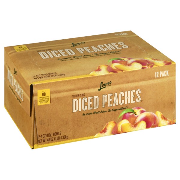 slide 1 of 1, Lowes Foods Diced Peaches Fruit Cups in 100% Fruit Juice 12 Pack, 12 ct