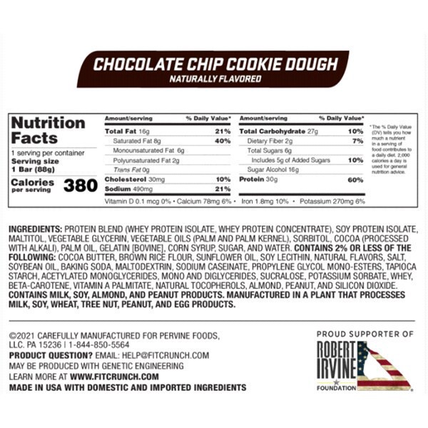 slide 10 of 17, Fit Crunch Chocolate Chip Cookie Dough Bar, 3.1 oz