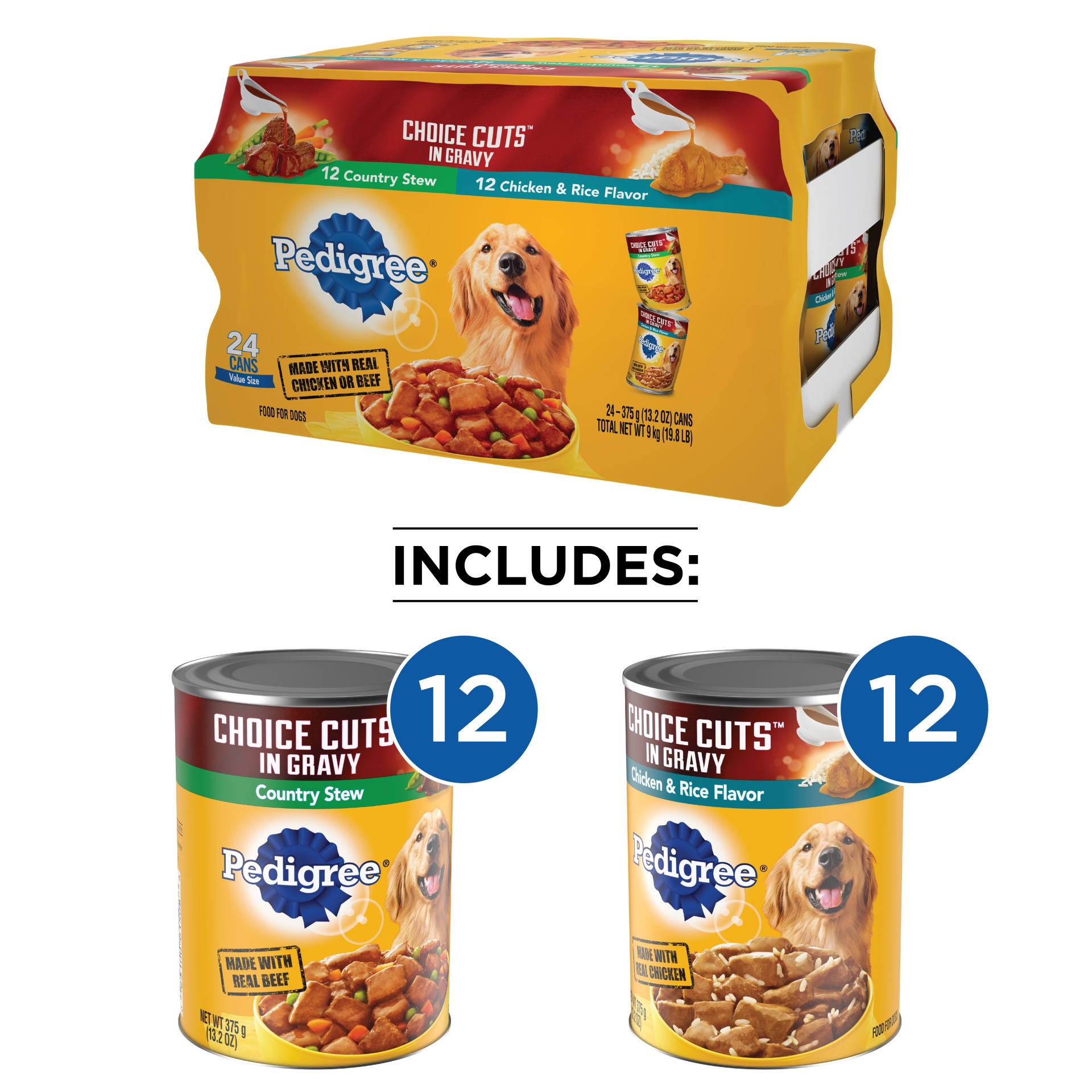 PEDIGREE CHOICE CUTS IN GRAVY Adult Canned Wet Dog Food Variety Pack ...