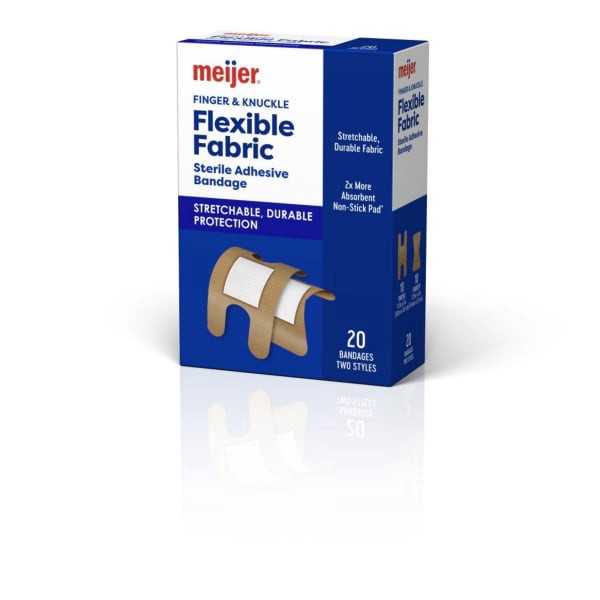 slide 12 of 21, Meijer Flexible Fabric Knuckle and Finger Adhesive Bandages, 20 ct