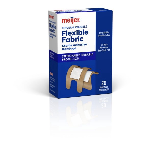 slide 20 of 21, Meijer Flexible Fabric Knuckle and Finger Adhesive Bandages, 20 ct