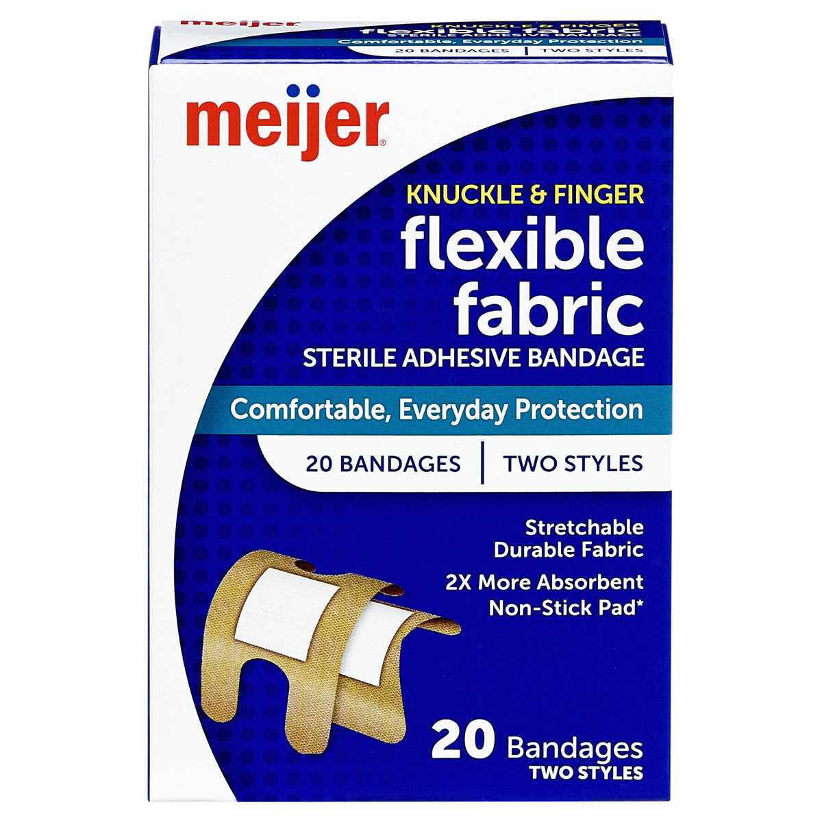 slide 1 of 6, Meijer Flexible Fabric Knuckle and Finger Adhesive Bandages, 20 ct