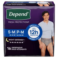 Depend Night Defense Adult Incontinence Underwear for Men, Disposable, Overnight, Small/Medium, Grey, 16 Count (Packaging May Vary)