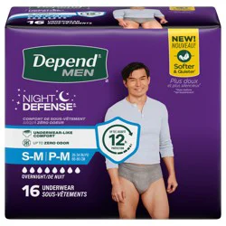 Depend Night Defense Adult Incontinence Underwear for Men, Disposable, Overnight, Small/Medium, Grey, 16 Count