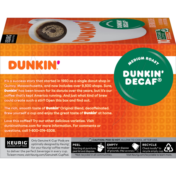 slide 7 of 16, Dunkin' K-Cup Pods Medium Roast Dunkin'' Decaf Coffee 10 ea, 10 ct