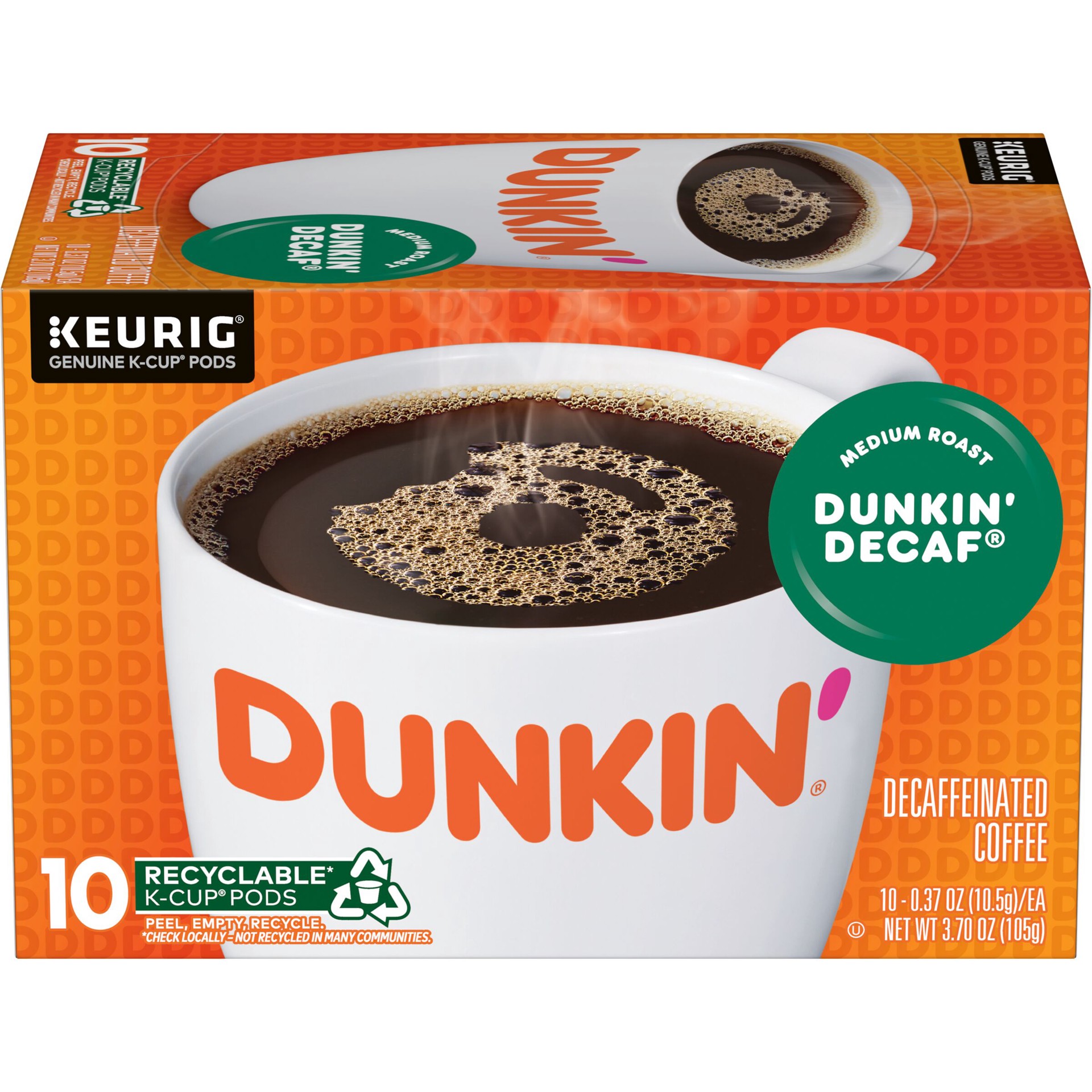 slide 1 of 16, Dunkin'' Dunkin’ Decaf Medium Roast Coffee, Keurig K-Cup Pods, 10 Count Box, 10 ct