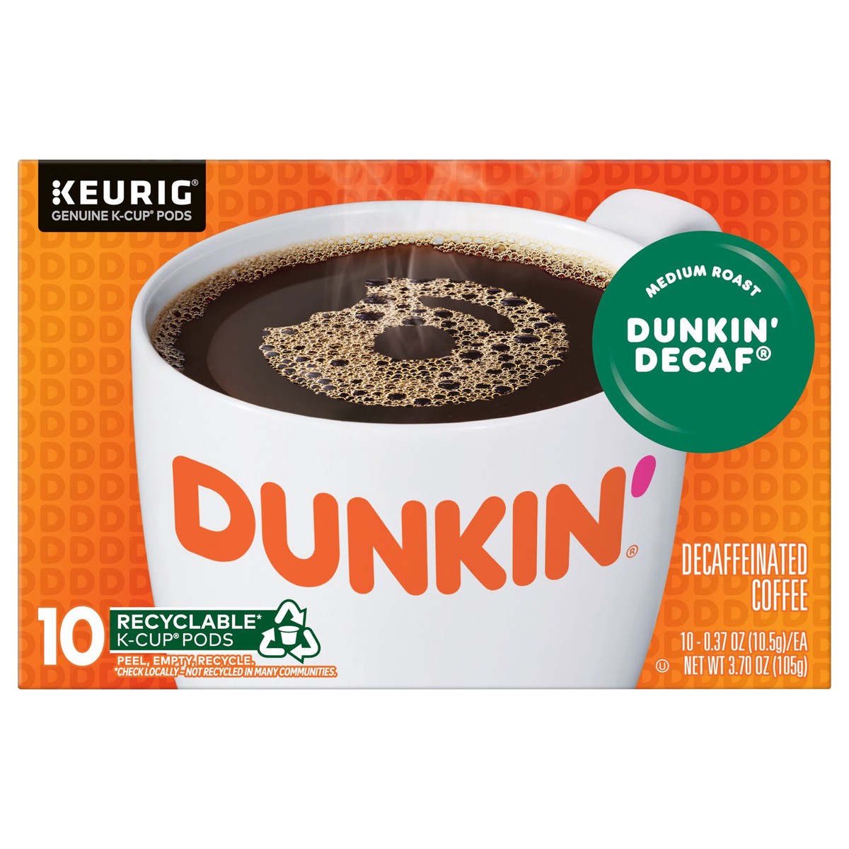 slide 1 of 16, Dunkin'' Decaf Coffee, Medium Roast, Keurig K-Cup Pods, 10 Count Box, 10 ct